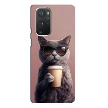 Чехол с принтом стильные животные для ВанПлас 9 Про (Кот с кофе)