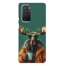 Чехол с принтом стильные животные для ВанПлас 9 Про (Лось с кофе)