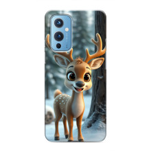 Яркий чехол для OnePlus 9 с Зимними Оленятами (Оленёнок в лесу)