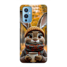 Печатный чехол «Зверята с кофе» для OnePlus 9 – Зайчик с кофе