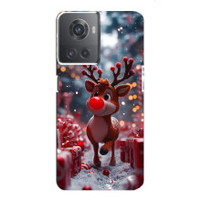 Яркий чехол для OnePlus ACE (10R) с Зимними Оленятами (Олень среди подарков)