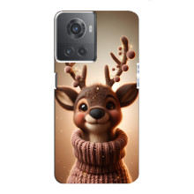 Яркий чехол для OnePlus ACE (10R) с Зимними Оленятами (Олень в свитере)