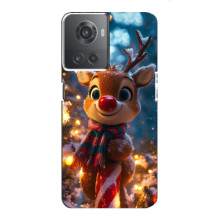 Яркий чехол для OnePlus ACE (10R) с Зимними Оленятами (Олень в шарфе)