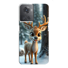 Яркий чехол для OnePlus ACE (10R) с Зимними Оленятами (Оленёнок в лесу)
