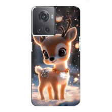 Яркий чехол для OnePlus ACE (10R) с Зимними Оленятами (Оленёнок)