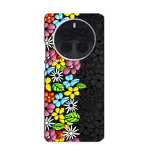 Силіконовий бампер з принтом (квіточки) на כשיוпnexus Аце 5 Про (Яскраві квіти на чорному)