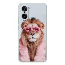 Чехол с принтом стильные животные для УанПлюс Эйс 5 Рейсинг (Лев в очках)
