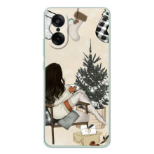 Рождественские, Праздничные Чехлы для УанПлюс Эйс 5 Рейсинг (Девушка с елкой)