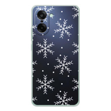 Зимние Чехлы для УанПлюс Эйс 5 Рейсинг - прозрачный фон (Белые снежинки)
