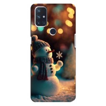 Чехлы на Новый Год OnePlus Nord 10 5G – Снеговик праздничный