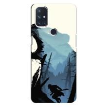 Силиконовый бампер с картинкой животных для OnePlus Nord 10 5G (Медведь и лес)