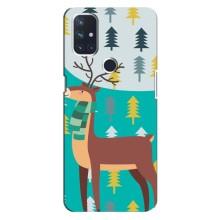 Силиконовый бампер с картинкой животных для OnePlus Nord 10 5G (Олень с шарфом)