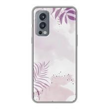 Чехол с цветочным принтом на ВанПлас Норд 2 – Фиолетовые листья