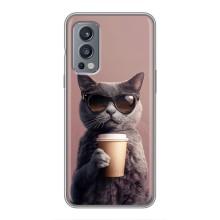 Чехол с принтом стильные животные для ВанПлас Норд 2 – Кот с кофе