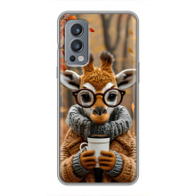 Печатный чехол «Зверята с кофе» для OnePlus Nord 2 – Жираф с кофе