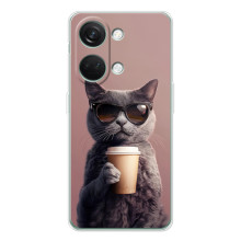 Чехол с принтом стильные животные для Норд 5 – Кот с кофе