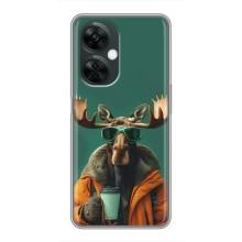 Чохол з принтом стильні тварини для OnePlus Норд СЕ 3 Лайт – Лось з кавою