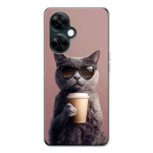 Чохол з принтом стильні тварини для Норд СЕ 5 (Кіт з кавою)