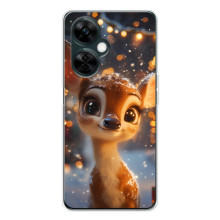 Яркий чехол для OnePlus Nord CE 5 с Зимними Оленятами – Оленёнок среди гирлянд
