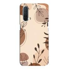 Чехол с цветочным принтом на ВанПлас Норд СЕ 5G – Коричневые цветы