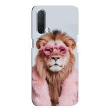Чохол з принтом стильні тварини для OnePlus Норд CE 5G – Лев в окулярах