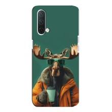 Чохол з принтом стильні тварини для OnePlus Норд CE 5G – Лось з кавою