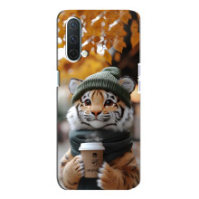 Печатный чехол «Зверята с кофе» для OnePlus Nord CE 5G – Тигр с кофе