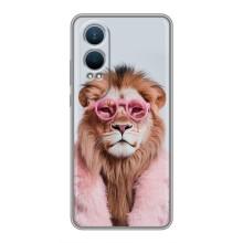 Чохол з принтом стильні тварини для ВанПлас Норд СЕ4 Лайт (Лев в окулярах)
