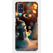 Чехлы на Новый Год OnePlus Nord N10 5G (Снеговик праздничный)