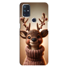 Яркий чехол для OnePlus Nord N10 5G с Зимними Оленятами – Олень в свитере
