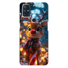 Яркий чехол для OnePlus Nord N10 5G с Зимними Оленятами – Олень в шарфе