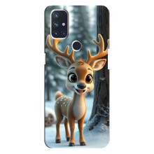 Яркий чехол для OnePlus Nord N10 5G с Зимними Оленятами – Оленёнок в лесу