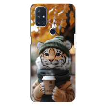 Печатный чехол «Зверята с кофе» для OnePlus Nord N10 5G – Тигр с кофе