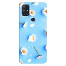 Чехол с Цветами для OnePlus Nord N100 (ромашки на голубом)