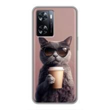 Чехол с принтом стильные животные для ВанПлас Норд 20СЕ (Кот с кофе)