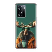 Чехол с принтом стильные животные для ВанПлас Норд 20СЕ (Лось с кофе)