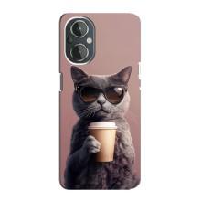Чохол з принтом стильні тварини для ВанПлас Норд Н20 – Кіт з кавою