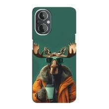 Чохол з принтом стильні тварини для ВанПлас Норд Н20 – Лось з кавою