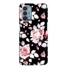 Чехлы с Цветами для OnePlus Nord N200 5G (DE211) (VPrint) (Цветочки на черном)