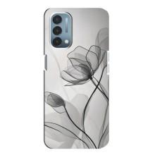 Чехол с цветочным принтом на ВанПлас Норд Н200 5G – Черные цветы