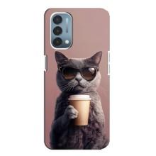 Чохол з принтом стильні тварини для ВанПлас Норд N200 5G (DE211) – Кіт з кавою