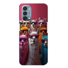 Чохол з принтом стильні тварини для ВанПлас Норд N200 5G (DE211) – Лами в окулярах