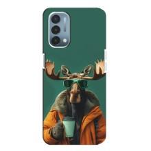 Чохол з принтом стильні тварини для ВанПлас Норд N200 5G (DE211) – Лось з кавою
