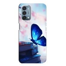 Силиконовый бампер с картинкой животных для OnePlus Nord N200 5G (DE211) (Бабочка синяя)