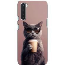 Чохол з принтом стильні тварини для ВанПлюс Норд (Кіт з кавою)