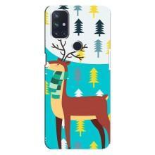 Силиконовый бампер с картинкой животных для OnePlus Nord 10 5G (Олень с шарфом)