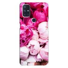 Силиконовый бампер с принтом (цветочки) на ВанПлас Норд 10 (5G) (Пионы)