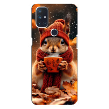 Печатный чехол «Зверята с кофе» для OnePlus Nord 10 5G – Белка с кофе