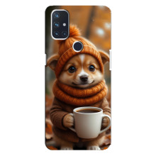 Печатный чехол «Зверята с кофе» для OnePlus Nord 10 5G – Песик с кофе
