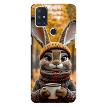 Печатный чехол «Зверята с кофе» для OnePlus Nord 10 5G – Зайчик с кофе